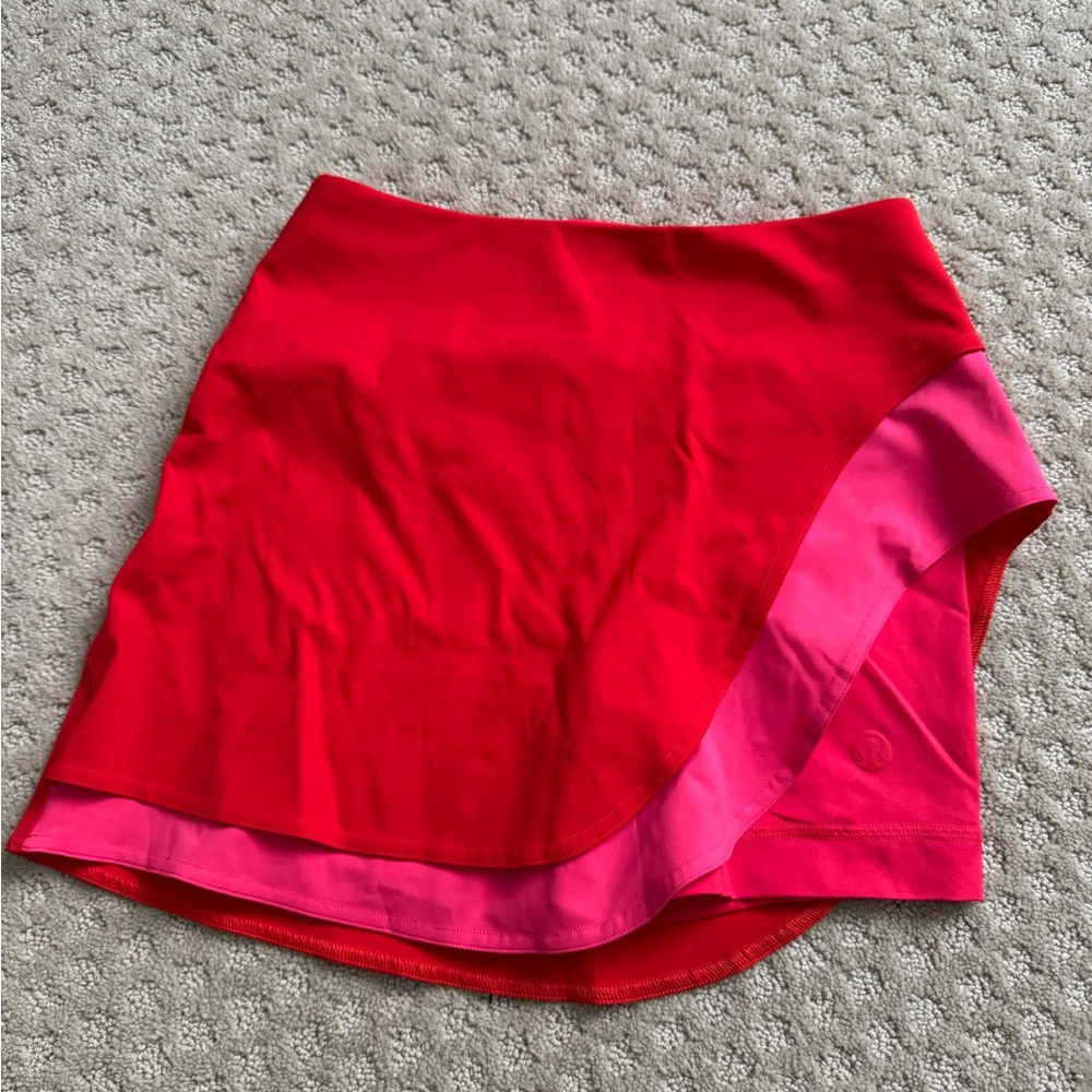 Brand New Lululemon Asymmetrical Layered High-Rise Tennis Skirt Skort Red & Pink